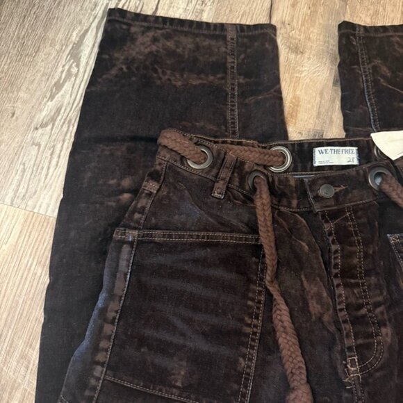 We the Free moxie flocked pull on barrel jeans with rope belt in dark brown • 28 - Picture 7 of 8